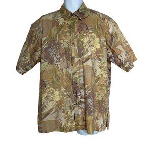 Tori Richard Tan Floral Hawaiian Button Front Made in the USA Shirt Men's L